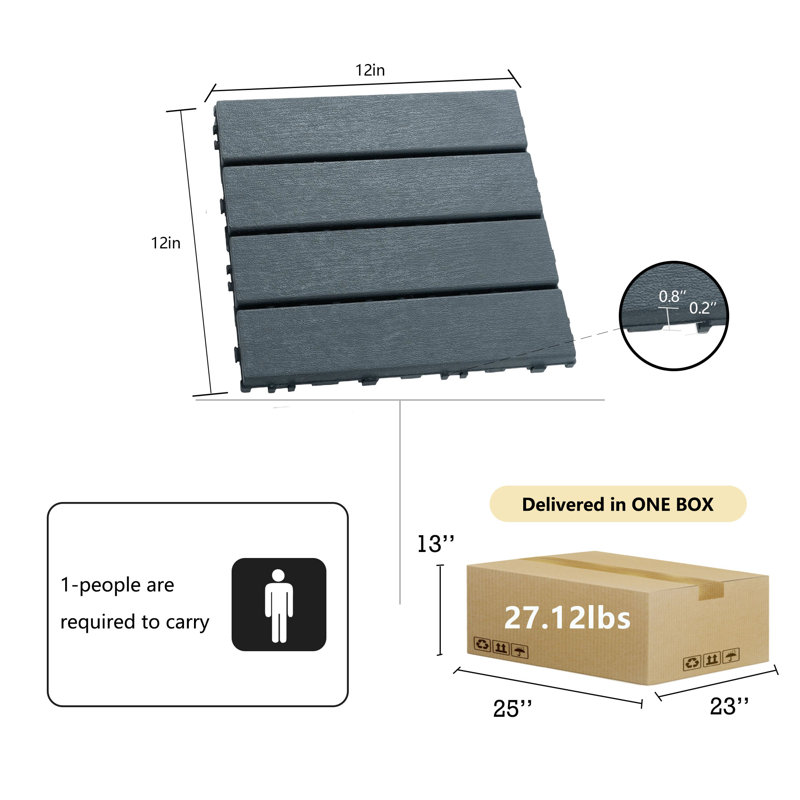 Ensemble de tuiles de terrasse en plastique 12 po x 12 po PP