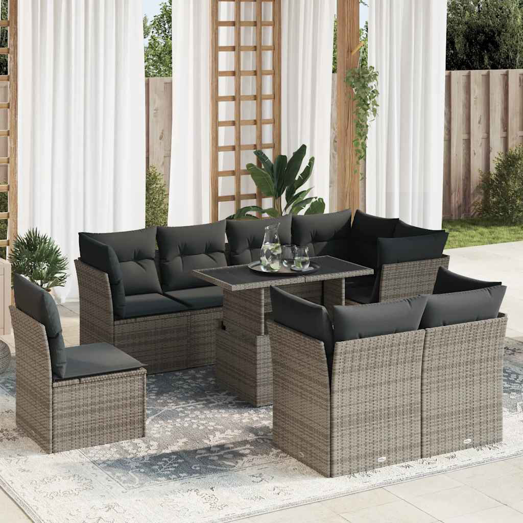 Vidaxl 9-Tlg. Garten-Sofagarnitur Mit Kissen Beige Poly Rattan