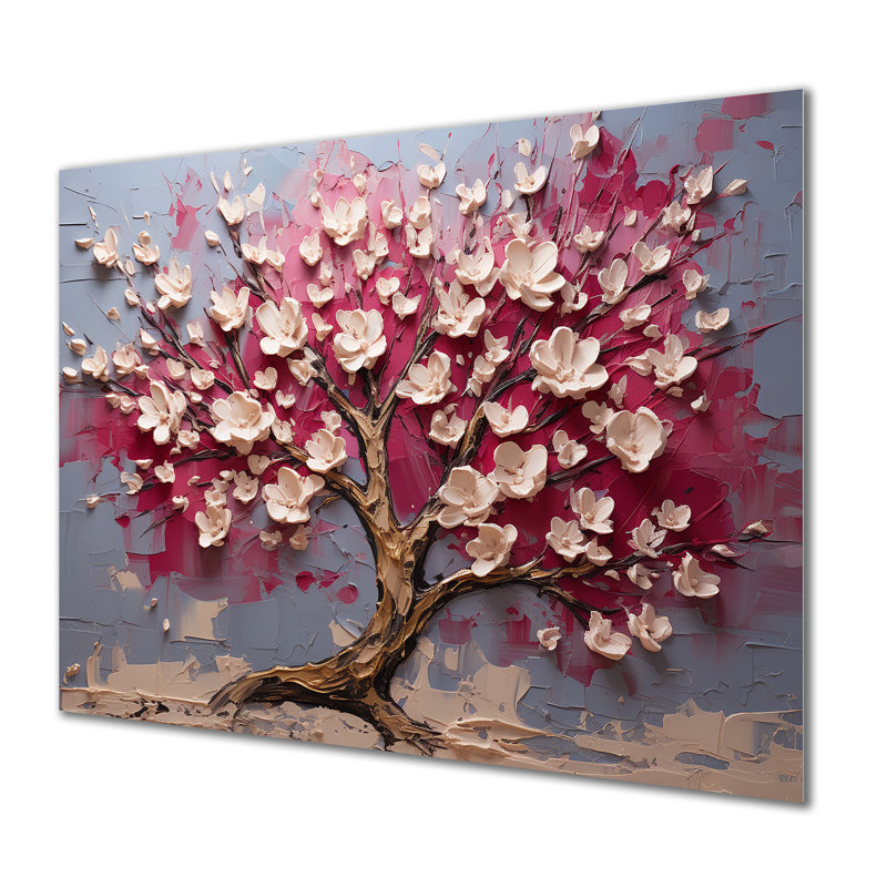Orchidée rose et or jardin de branches V - Art mural en métal arbre, H 12 po x l 20 po x P 1 po