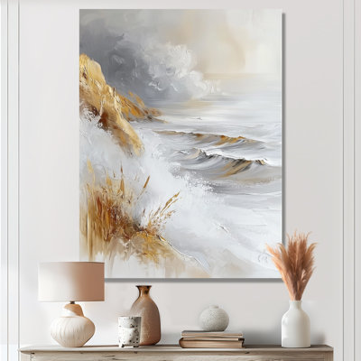 «Pure Golden Winter Beach Landscape IV», reproduction d'art nautique en métal, décoration murale bord de mer en métal