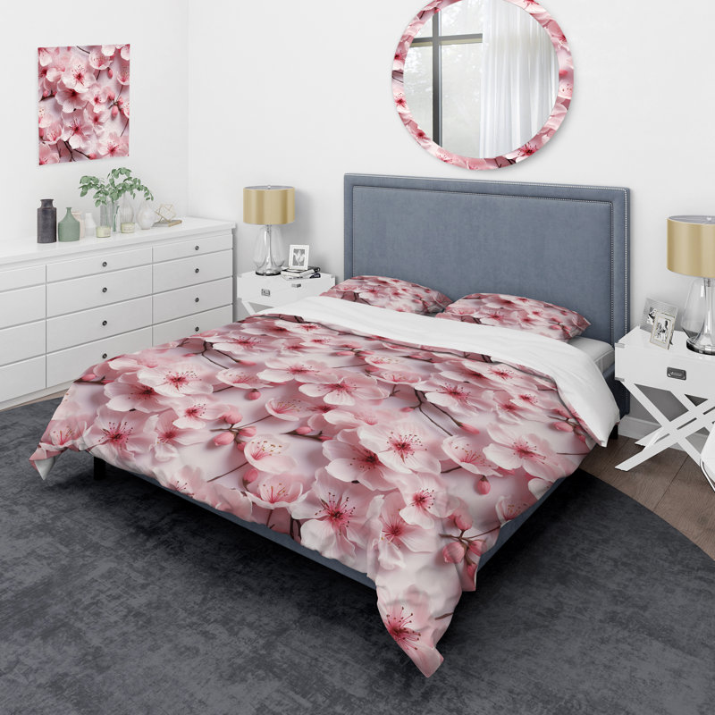 Ensemble de housse de couette Pink Sakura Blossoms Floral III, Housse de couette pour très grand lit et 2 très