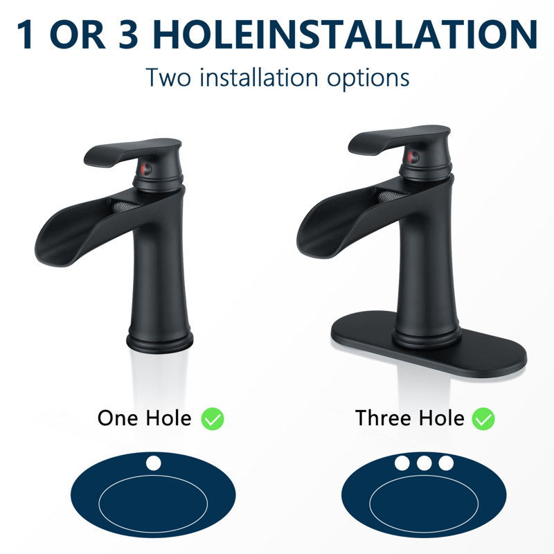 Robinet pour salle de bain à un trou avec poignée simple, Noir, noir, noir, noir