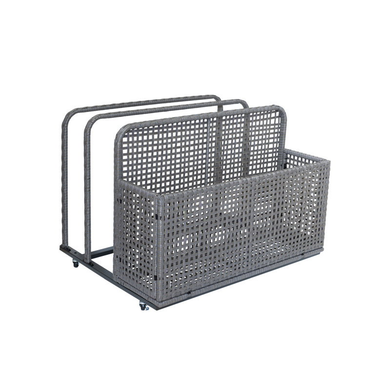 Poolside Float Storage, Outdoor Storage, Patio Poolside Float Storage Basket, Storage Box, PE Rattan Outdoor Pool Caddy With Rolling Wheels For Floaties, Patio, Pool, Movable, Grey
