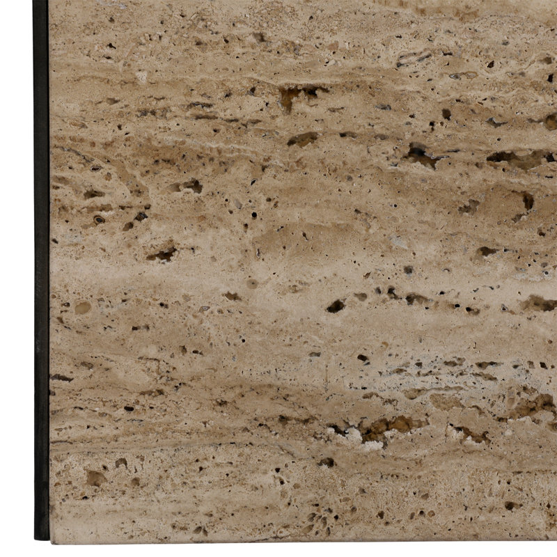 Keven Travertine Coffee Table, Natural and Brass