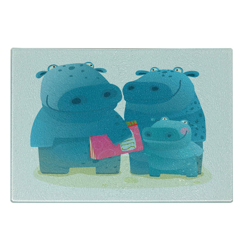 Multicolore planche à découper en verre trempé Ambesonne Hippo Happy Family