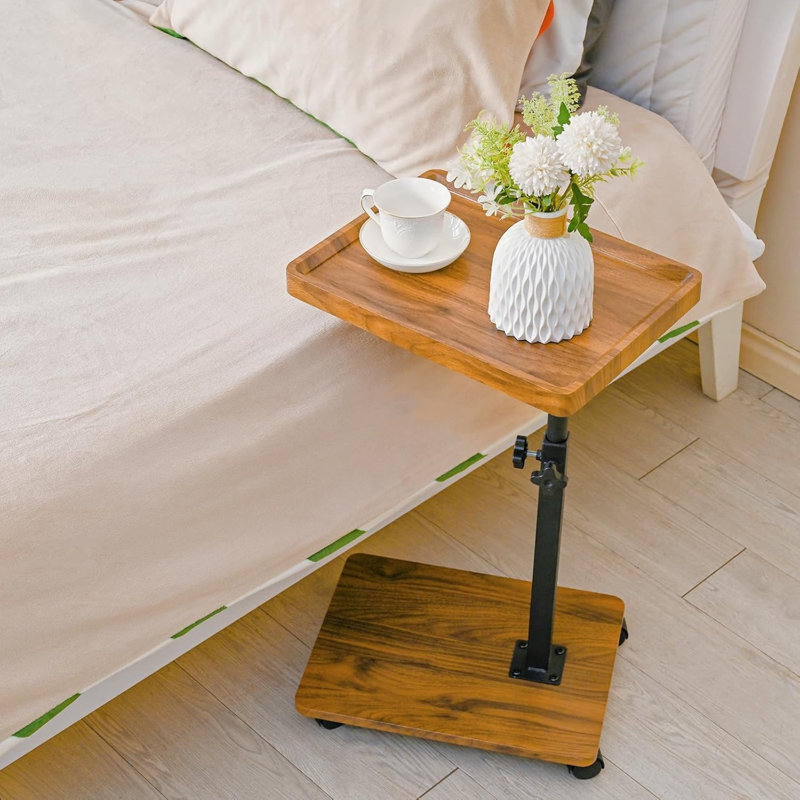 C Table End Table Adjustable Height,C Shaped End For Couch,Snack Tables,360°Swivel TV Tray Sofa Table, Brown