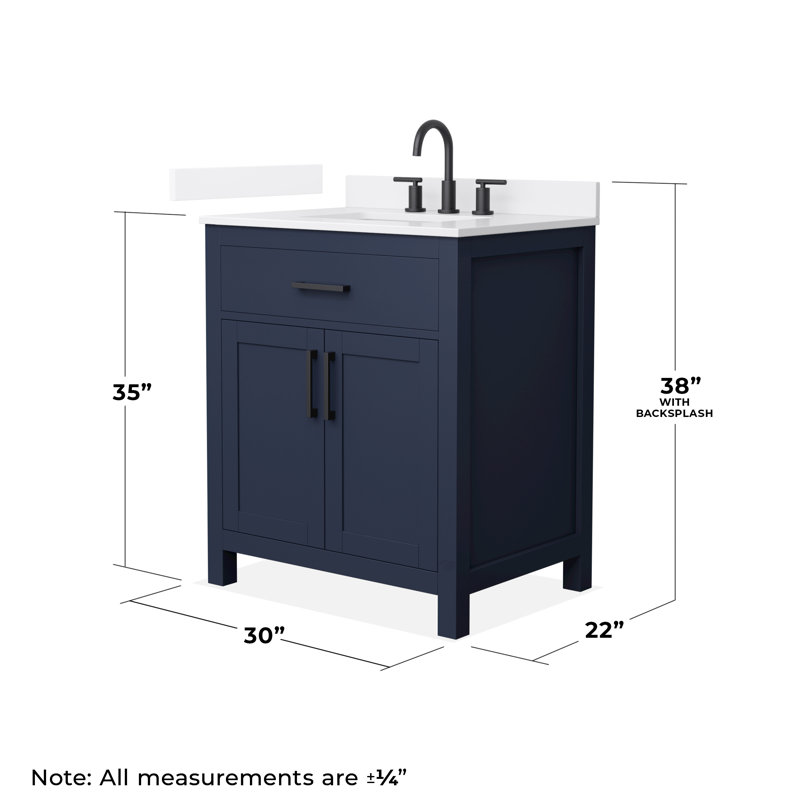 Beckett 30" Freestanding Single Bathroom Vanity with Quartz Top, Dark Blue, White Quartz, Matte Black