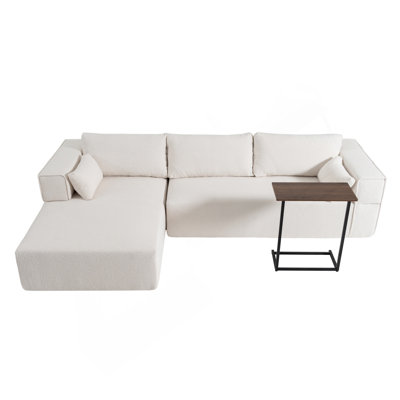 112"Modular Sectional Sofa With Free Side Table,Wide Seat,Fully Compressed,Wrinkle-Resistant Boucle Fabric Couch With Chaise,Free Combination,L-Shaped