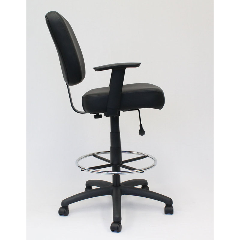 Oversized Black Drafting Stool with Chrome Footring and Adjustable Arms