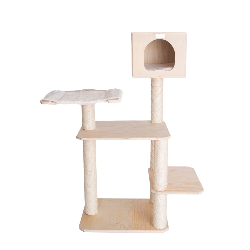 Natural Pine Freestanding Outdoor Cat House with Sisal Posts