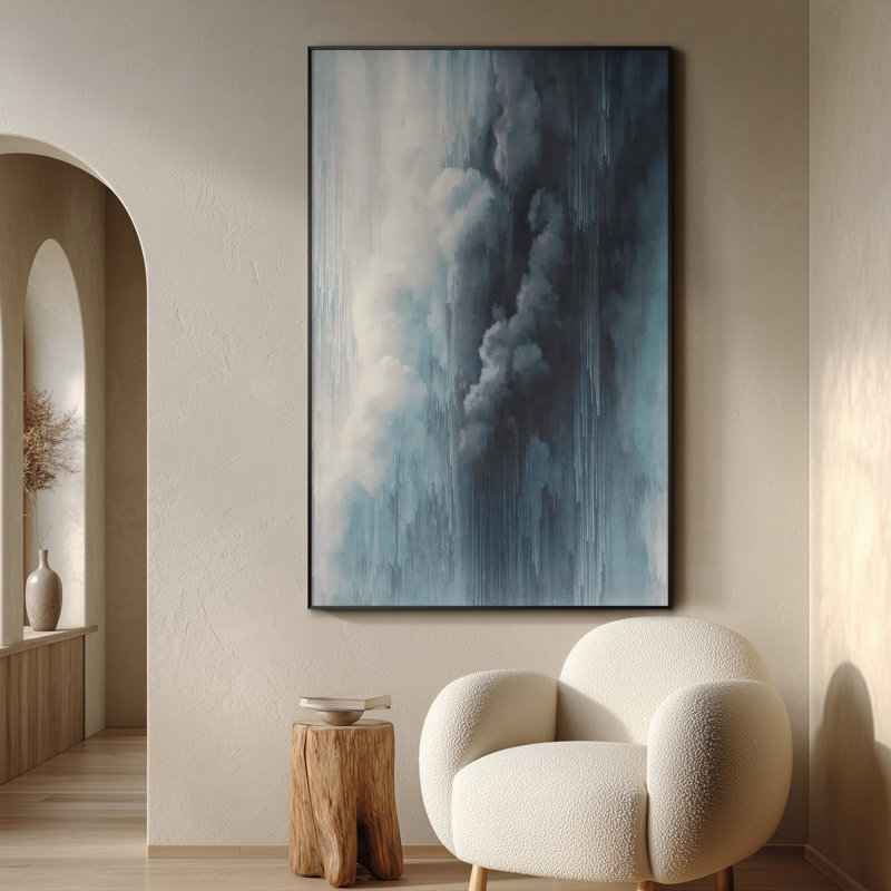 Extra Large Wall Art Fabric Print - Modern Neutral Abstract Landscape for Contemporary Home Artwork Decor for Living Room or Bedroom - "Frame Assembly Required (Unfinished Frame)"