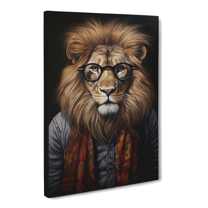 Lion With Glasses Painting - Wrapped Canvas, 60cm H x 40cm W x 3cm D