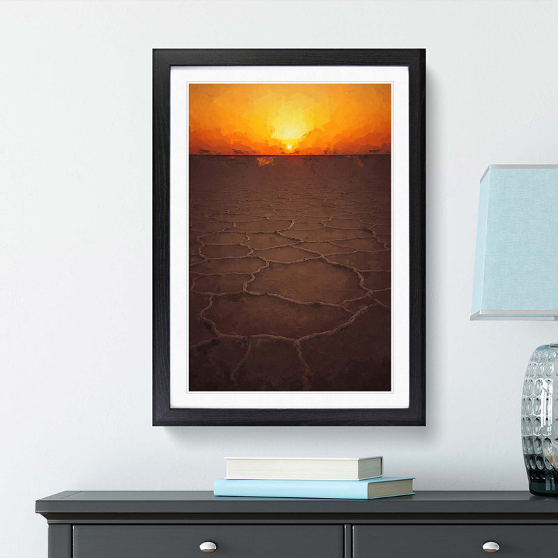 Sunset over a Salt Lake in Iran in Abstract - Picture Frame Graphic Art Print, 65cm H x 48cm W x 2cm D, Black Framed