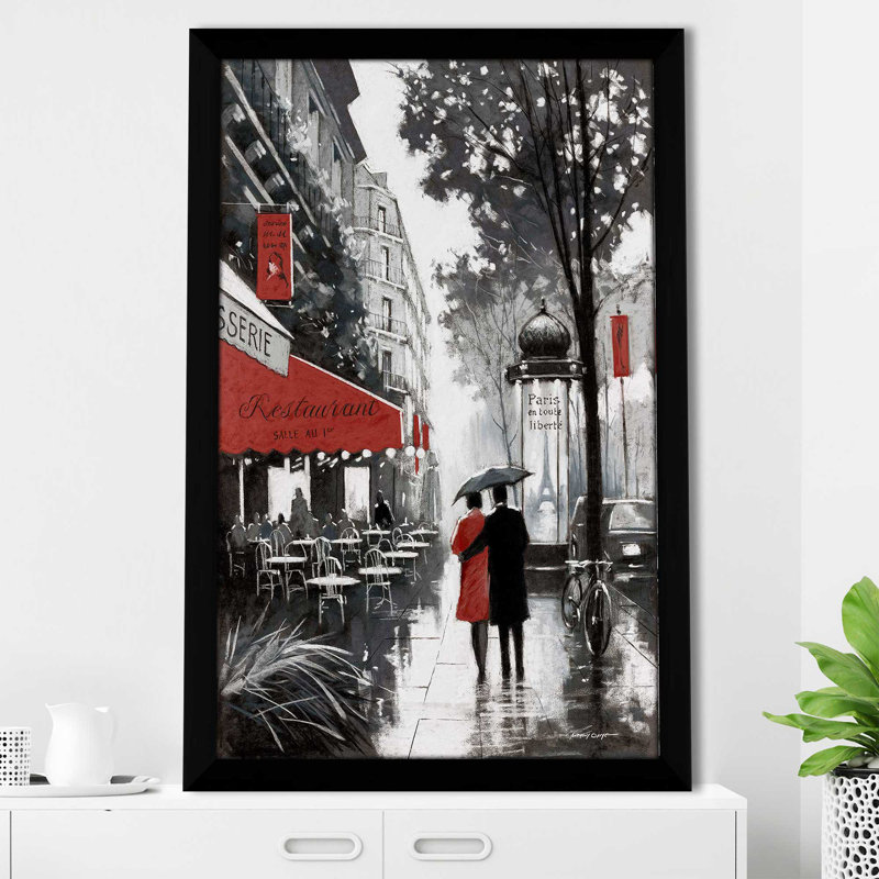 Rainy Paris II par - Peinture, Cadre noir, H 27,5 po x l 21,5 po x P 0,75 po