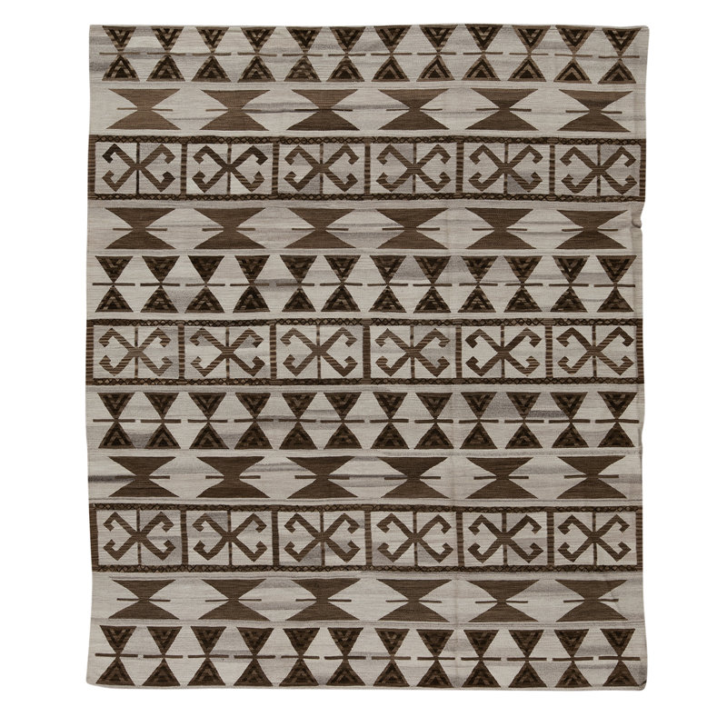 Flatweave Wool Geometric Area Rug in Chocolate And Coffee, Rectangle 8'3" x 9'10"