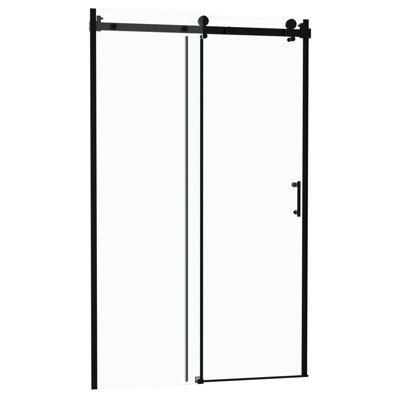 48"W X 76"H Single Shower Door, 8Mm Tempered Glass, 304 Stainless Steel Frame Matte Black, Space Design For Compact Bathrooms, Reversible Installation, Water- Screen, Wet/Dry Zone Separation Black