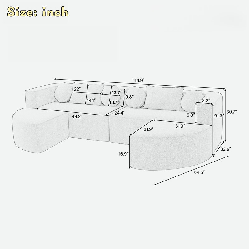 Canapé modulaire à compression Boneless, Boucle gris