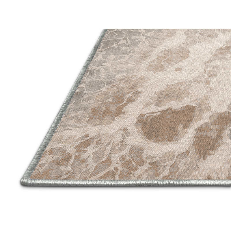 Tapis beige lavable à la machine, Rond 5 pi