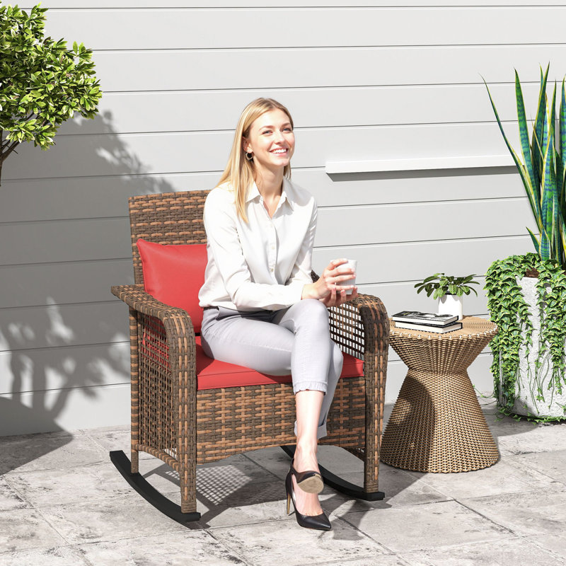 Steel, Wicker, Polyester Rocking Chair, Red/Brown
