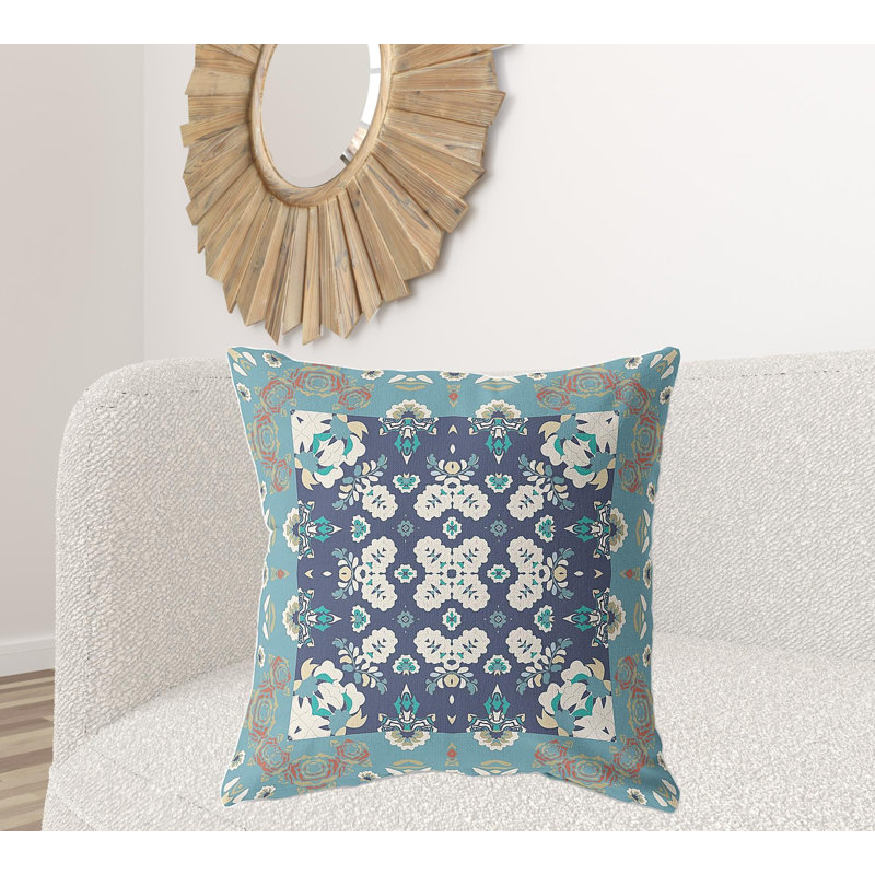 Coussin décoratif 28 po x 28 po Broadcloth Floral, Gris, bleu / floral