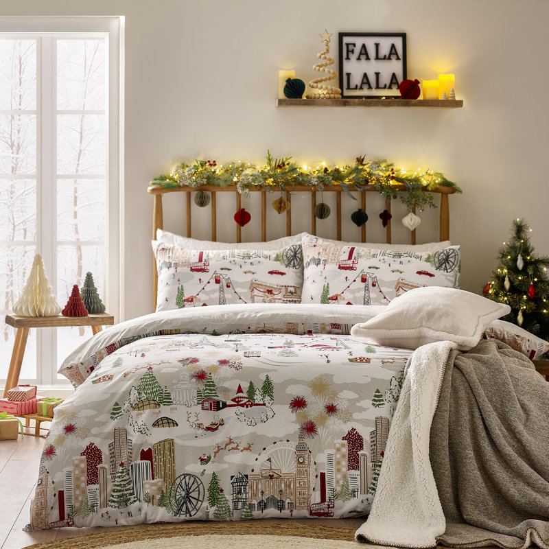 Joy To All Printed Sheet Set, Double Duvet Cover + 2 Standard Pillowcases