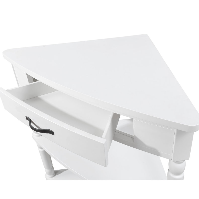 Table de coin à 3 niveaux blanc laiteux, 33,8 po, pieds en bois massif pour une utilisation fiable avec des espaces limités - salon, chambre à coucher, salle de bain, couloir, balcon à fixation simple 33,8 po