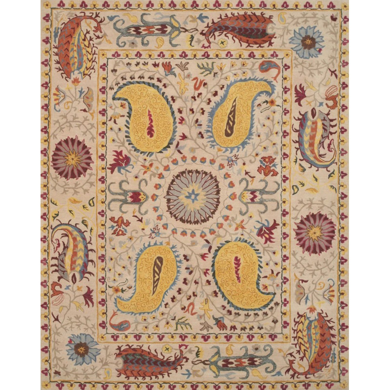 Tapis délicat à motif floral en laine touffeté à la main Colleen, Rectangle 7 pi 9 po x 9 pi 9 po