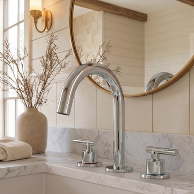 Cube Widspread 3-hole,2-handle Bathroom Sink Faucet with Drain Assembly