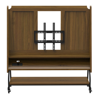 Meuble télé de 32 à 50 po avec support, chariot pivotant à 360 °, 3 espaces de rangement à 3 niveaux, prise de courant intelligente et écran de projecteur caché, construction, compartiments verrouillables pour installation dans la chambre à coucher, bois escamotable, décoration