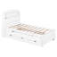 Lit plateforme simple en bois avec lit gigogne et tête de lit à DEL avec tiroirs, blanc