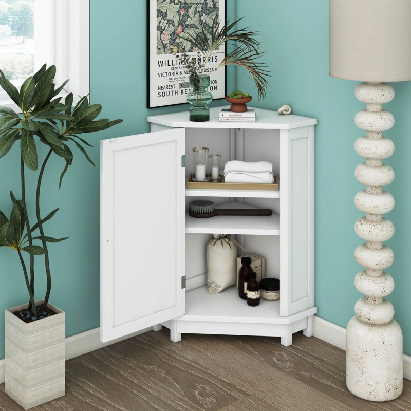 Armoire de salle de bain d'angle avec tablette réglable, Blanc