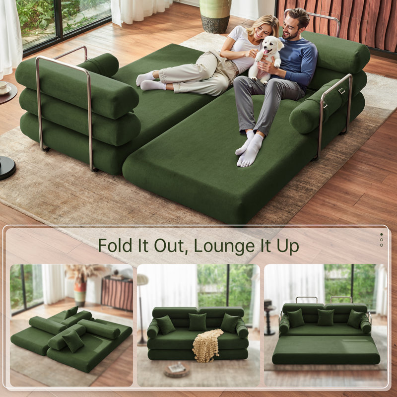 78.7" King Size Convertible Sleeper Sofa Bed With 3 Pillows,Retro Chenille Folding Mattress Couch, High Resilience Memory Foam Mattress Sofa Removable And Washable, Suitable For Small Space In Living Room, No Assembly Required