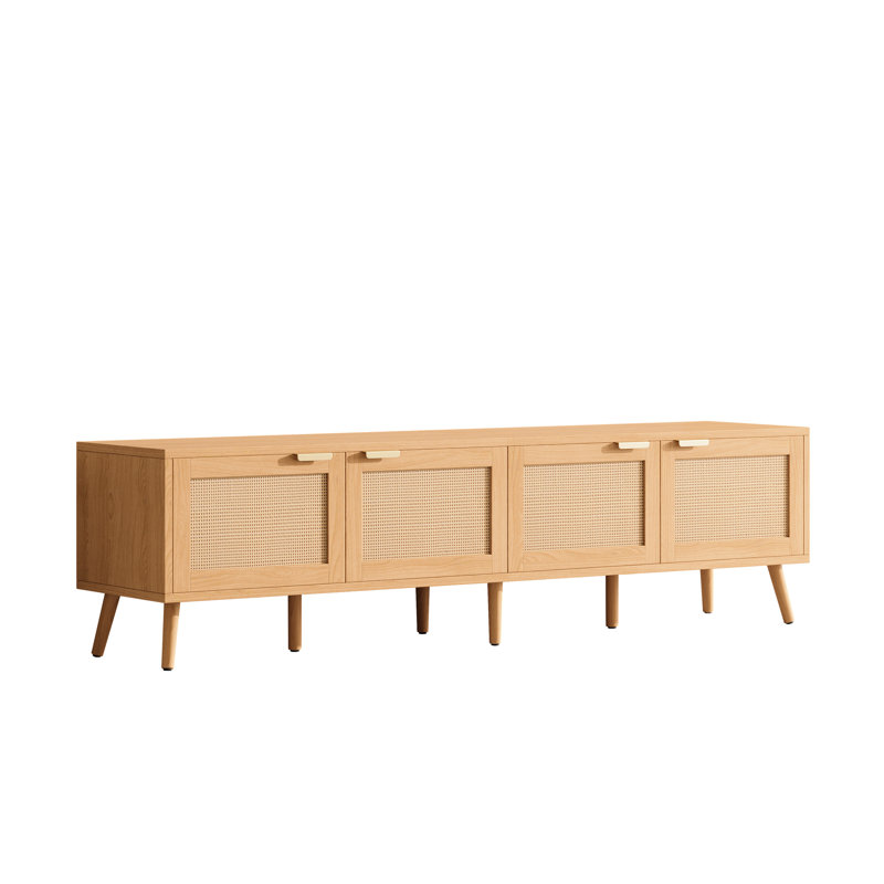 Meuble télé moderne de 70 po avec portes, rangement pour téléviseurs de 80 po, système de gestion des câbles de la console média et portes de divertissement solides avec portes de divertissement allant jusqu'à 80 po, espace spacieux, trous,