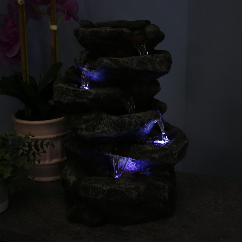 Ramon Stone Falls Rustic Gray Tabletop Fountain with LED Lights