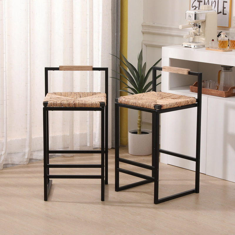 Ensemble de 2 tabourets de bar en jacinthe d'eau tissés avec chaises à hauteur de comptoir pour la cuisine, la maison et le bureau