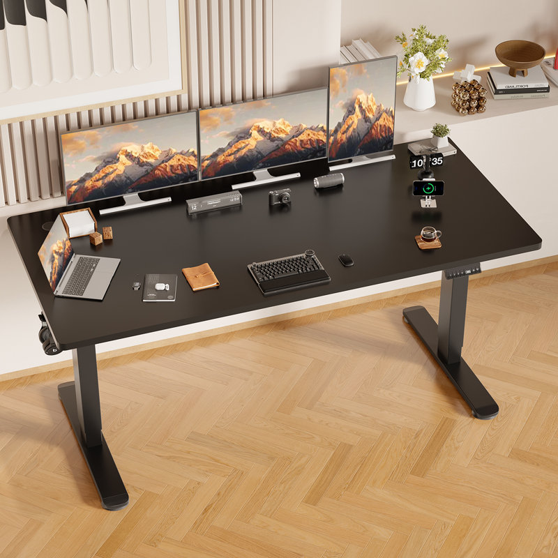 Adjustable Metal Base Standing Desk, 72cm H x 180cm W x 80cm D, Beige/White