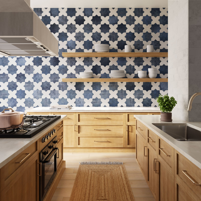 Parma Star-Crossed 6x6 Matte Terracotta Look Porcelain Floor and Wall Tile, Blue/White
