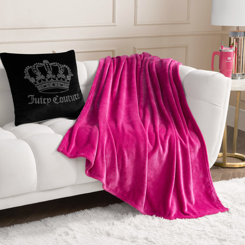 Juicy Couture Solid Plush Throw Blankets, Hot Pink