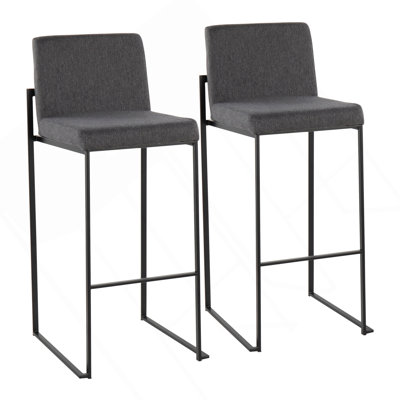 Fuji Contemporary High Back Barstool In Black Steel And Charcoal Fabric By Lumisource - Set Of 2