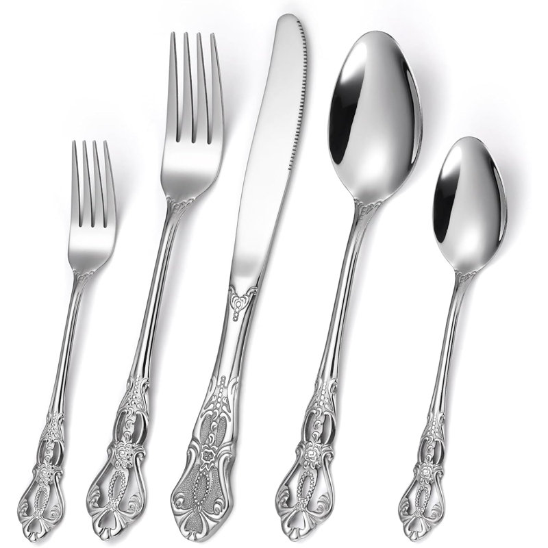 Ensemble de couverts Vintage Royal Silverware pour 4, 20 pièces en acier inoxydable avec finition miroir antirouille, conception baroque, va au lave-vaisselle