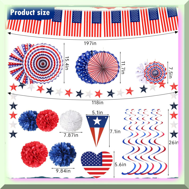 Patriotic Party Decorations 23pcs Red White Blue