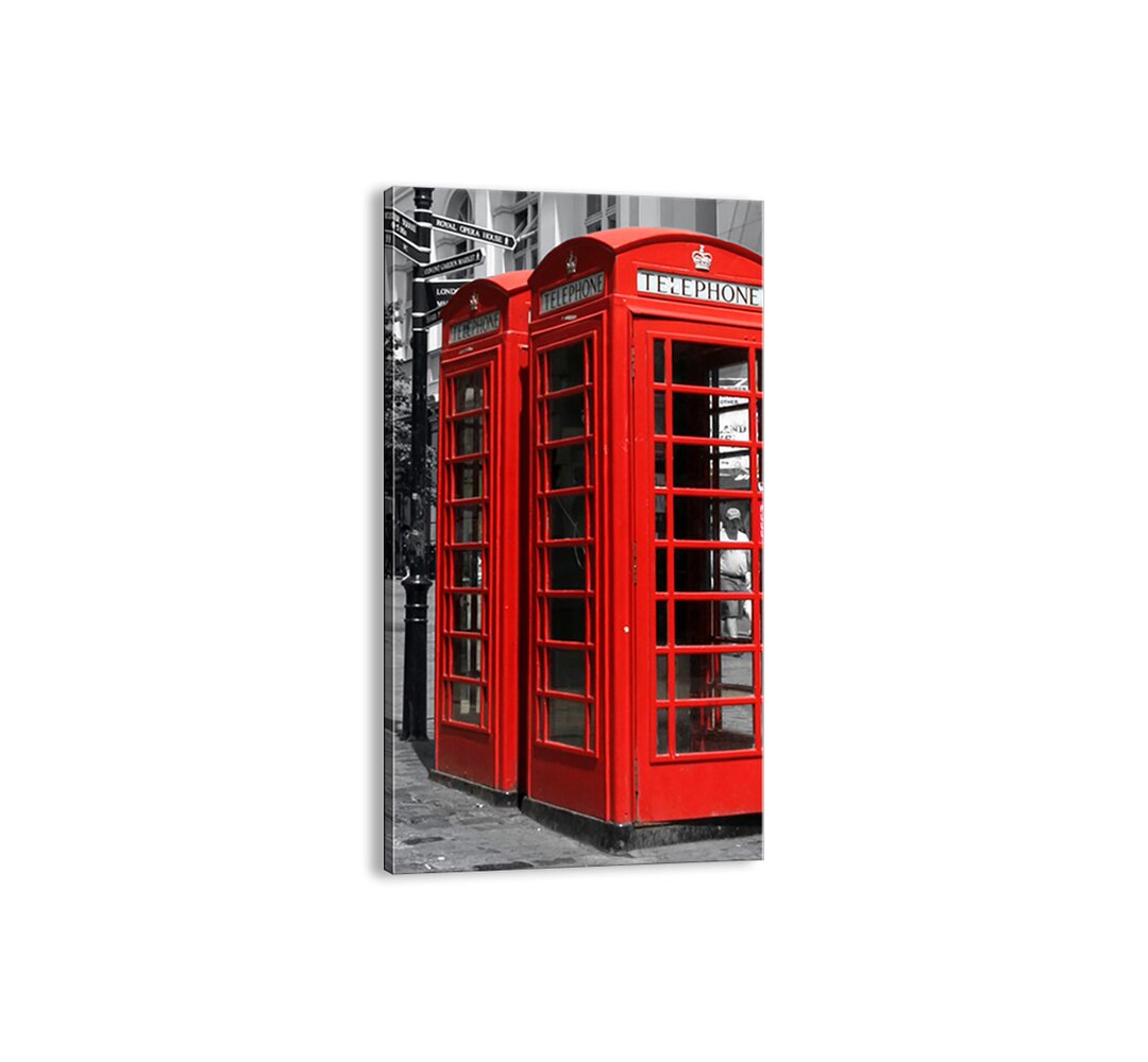 Leinwandbild - Grafikdruck „Telephone Box in Red”