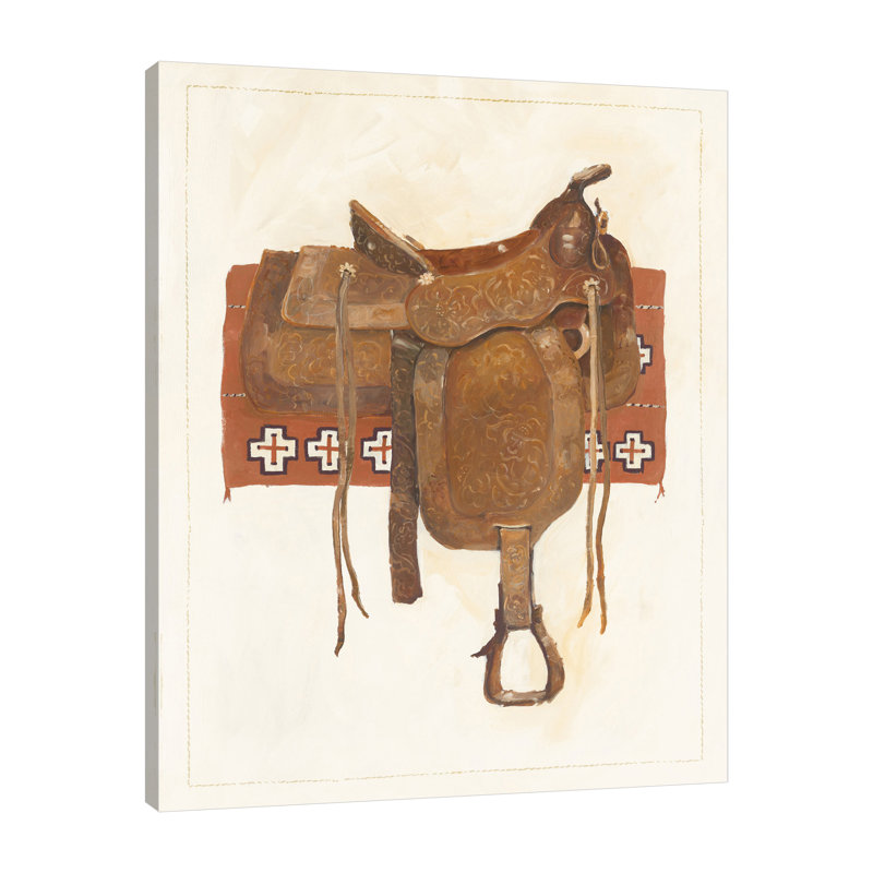 «Western Saddle I Light» par Avery Tillmon - peinture sur toile tendue, H 45 po x l 36 po x P 1,5 po