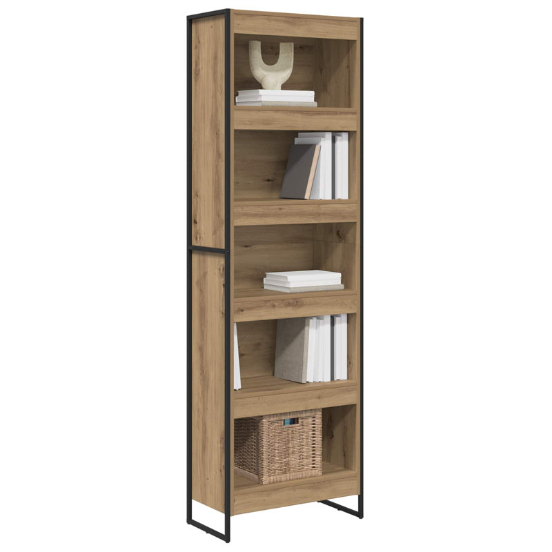 Steel Book Cabinet Bookcase, Artisian Oak, (5 Shelves) 189.5cm. H x 60cm. W x 30cm. D
