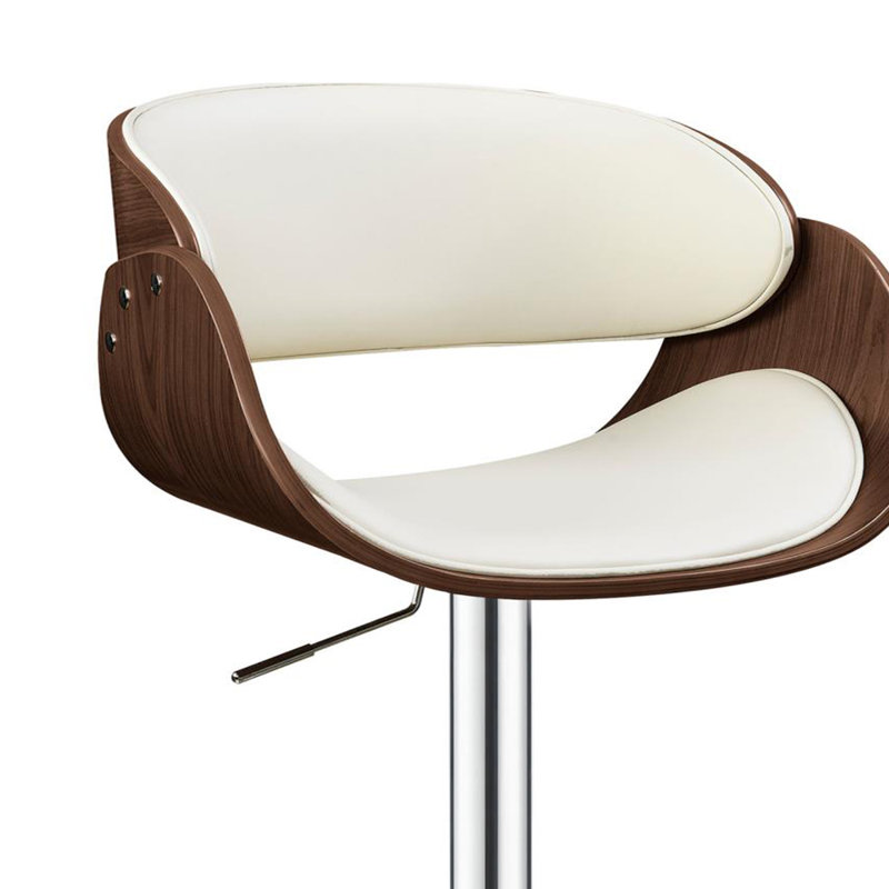 Mamertas Swivel Upholstered Adjustable Height Counter Stool with Metal Frame, Ecru