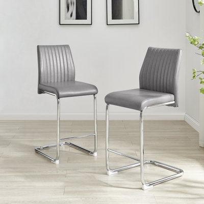 Loren Luxury Faux Leather Breakfast Bar Chairs - Upholstered Modern Design Chrome Legs