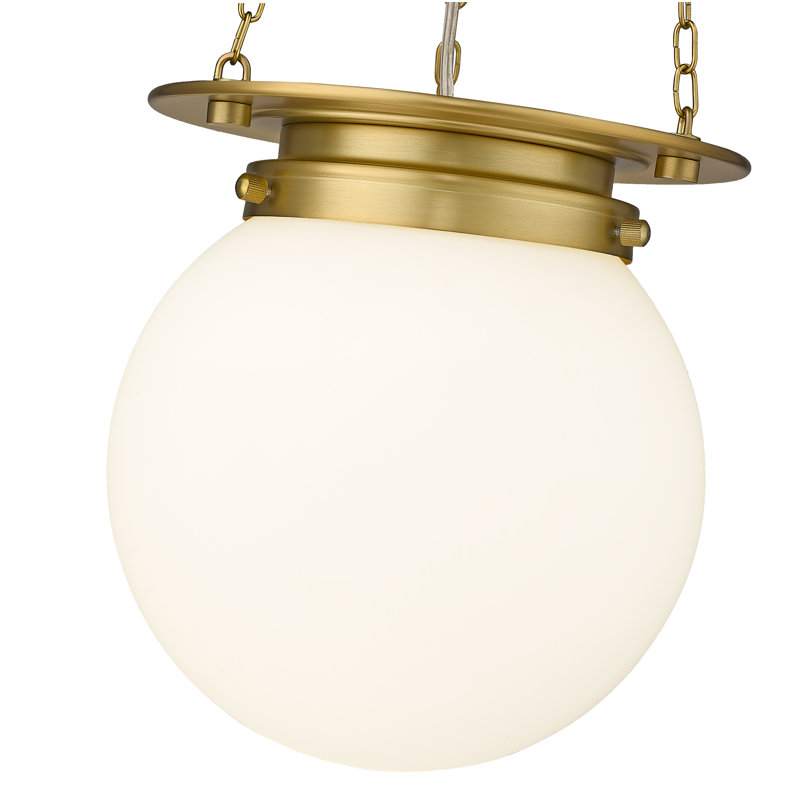 Luminaire suspendu unique à 1 lumière Zella, Laiton héritage, Blanc, H 82,75 po x l 9 po x P 9 po