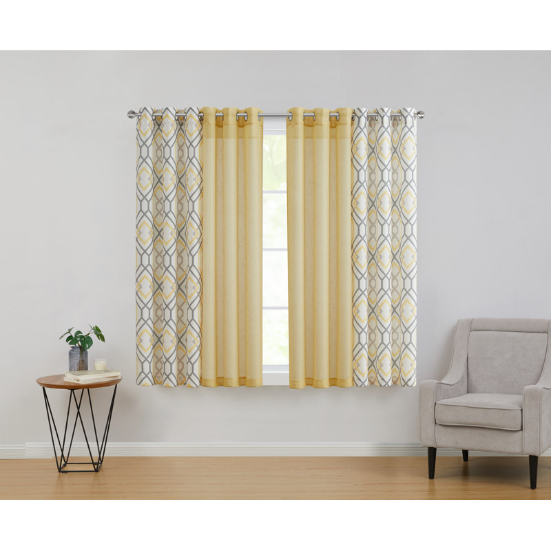  Ensemble de rideaux imprimés et unis de quatre pièces Jackston, Taupe, l 38 po x L 63 po