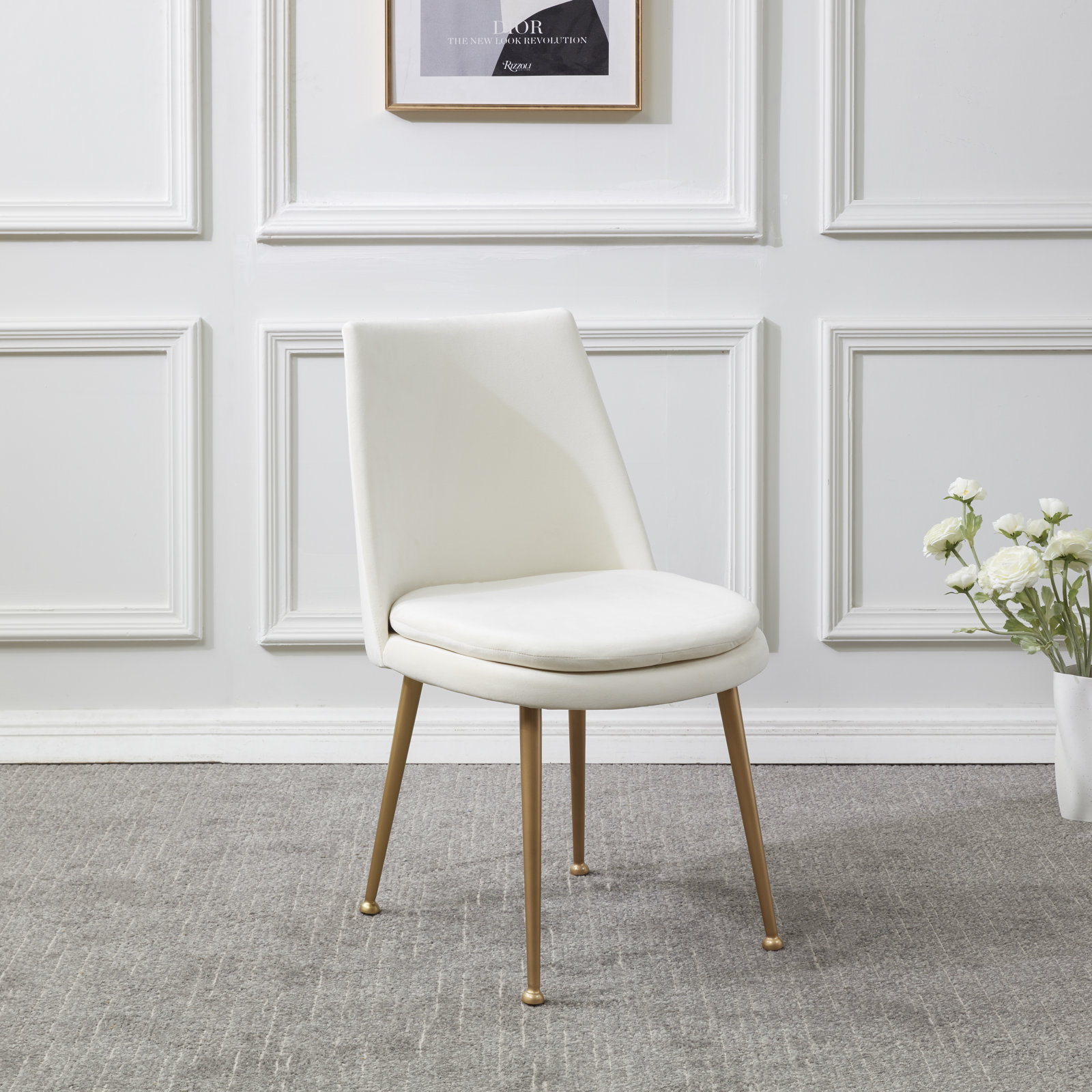 Siena Velvet Side Chair, Cream