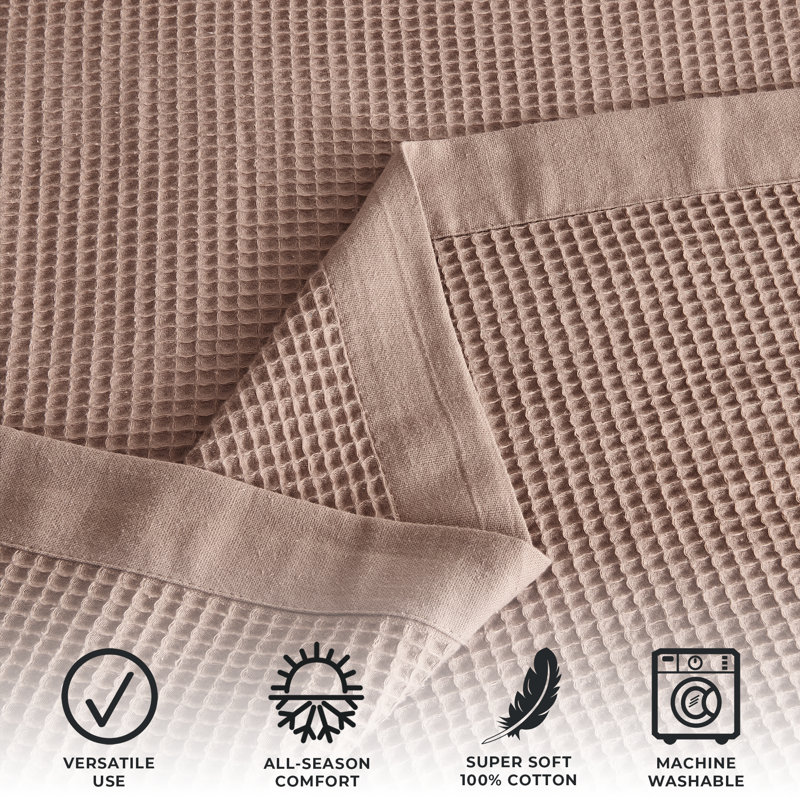 100% Cotton Lightweight Waffle Weave Summer Blanket, Red Wood, Twin